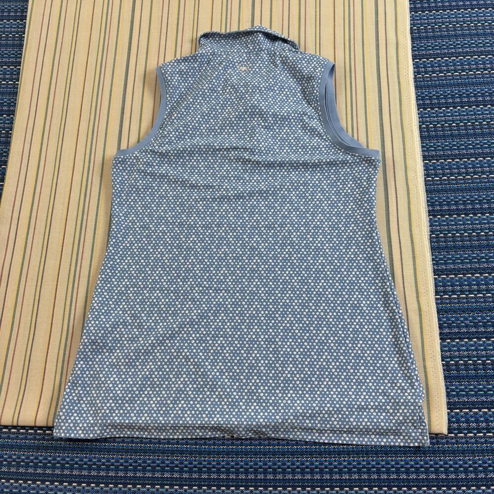 Peter Millar Polo Shirt Womens Medium Blue Polka Dot Sleeveless Golf Top EC